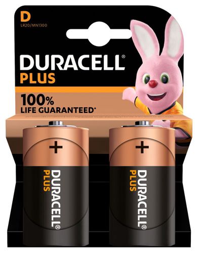 Šarminė baterija LR20 (MN1300/D) 1.5V Duracell 100% Plus Power, 2vnt